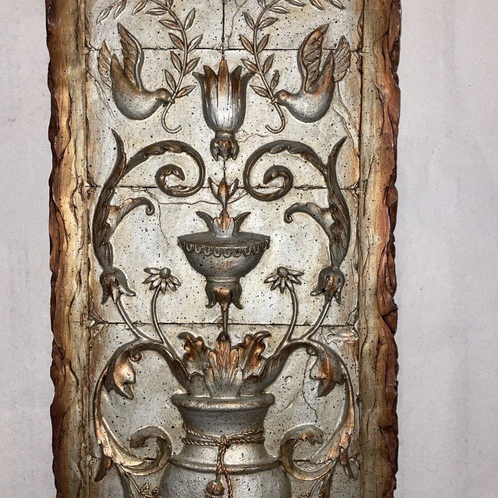Vintage Renaissance Vase Flowers Birds Decorative All Plaque Neoclassical Urn